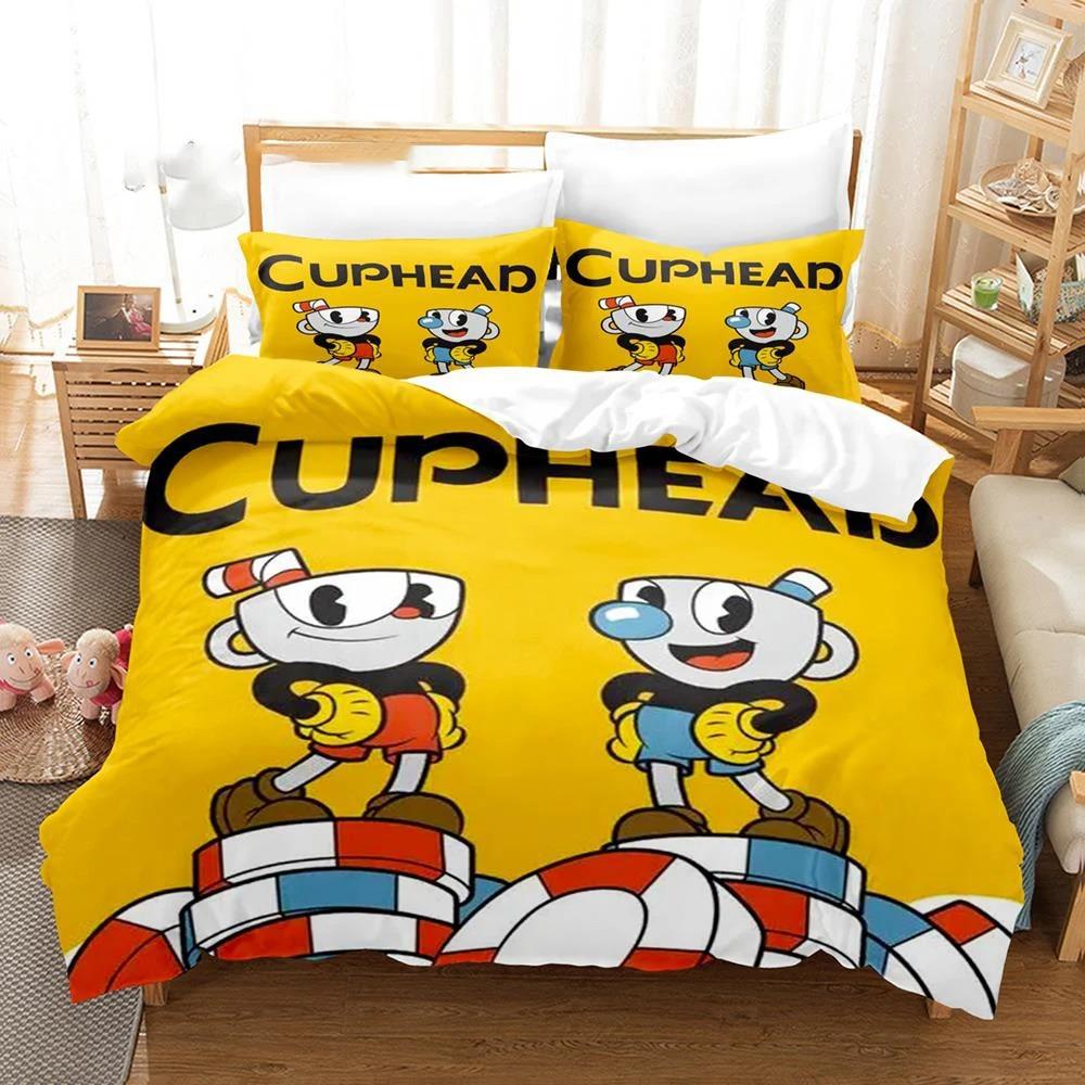 Cartoon Cuphead Show Комплект постельного белья для мальчиков и девочек Twin Queen Size Пододеяльник Наволочка Кровать для детей и взрослых Мода Домашний текстиль Текстиль