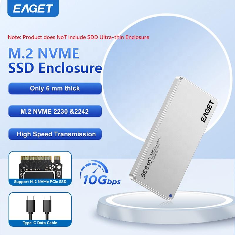 Корпус для SSD M.2 EAGET SE810N 10 Гбит/с USB 3.2 Gen 2 Type-C для NVMe HDD SSD для ПК Ноутбука Алюминиевый Корпус для Твердотельного Жесткого Диска