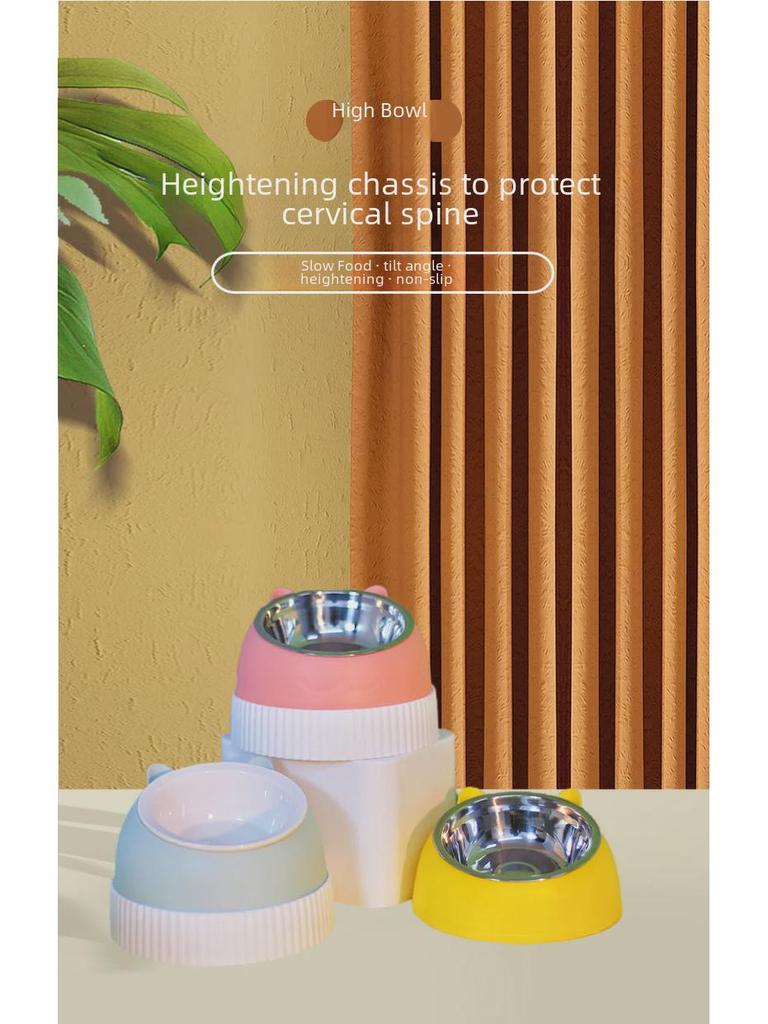 Приподнятые миски для питомцев из нержавеющей стали и керамики - Конструкция против опрокидывания для кошек и собак, Защищает шейные позвонки, Набор с двойной миской