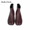Women Lambskin Tabi Ninja Boots Leather Low Heel Ankle Boots for Women Autumn Winter Split Toe Shoes