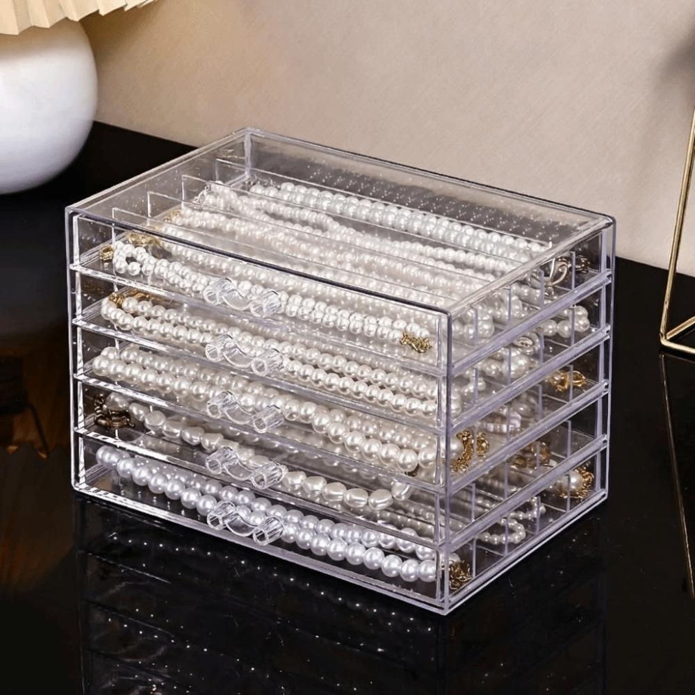 3/5 Layer Transparent Necklace Storage Box Waterproof Jewelry Storage Drawer  for Women