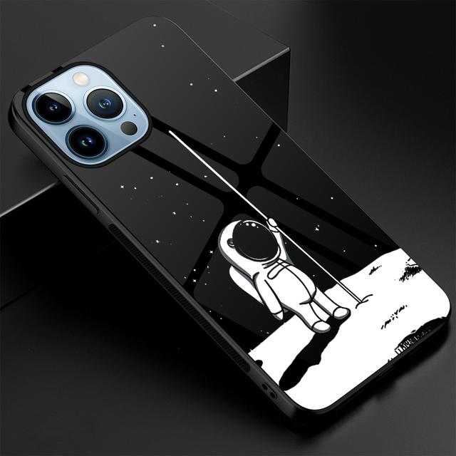 Милый чехол для телефона с астронавтом для Iphone 14 13 11 12 Pro Max Mini Xs Xr X 7 8 6s Plus Se 2022, роскошный чехол из закаленного стекла Fundas