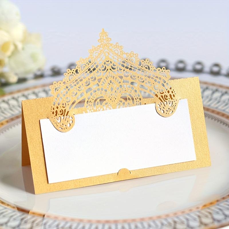 1set 20pcs Three-dimensional Lace Laser Hollowing Textured Holiday Handwritten Wedding Table Name Tent Insert Cards