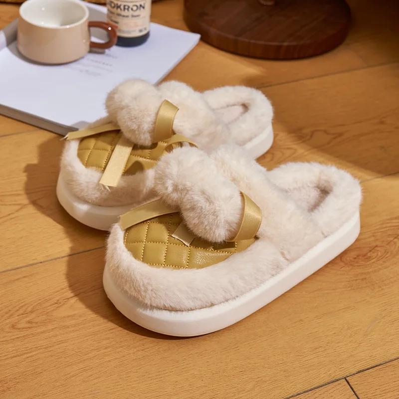 Женские зимние теплые короткие плюшевые домашние тапочки, женские мягкие домашние тапочки с толстой подошвой, женские нескользящие домашние тапочки из хлопка на плоской подошве