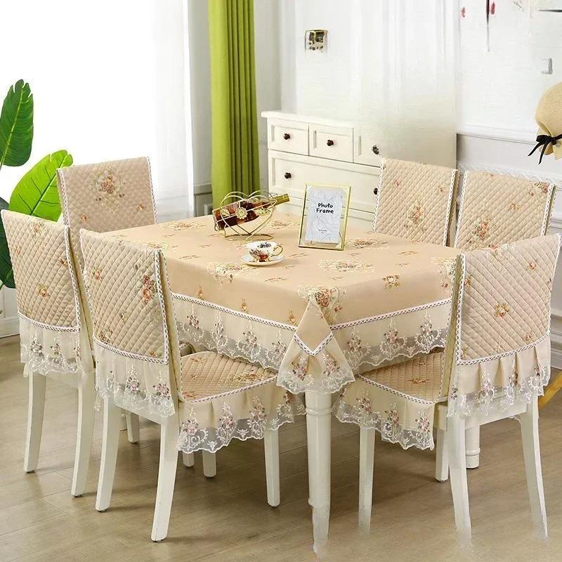 Легкий роскошный волнистый кружевной чехол на стул, утолщенная тканевая подушка для обеденного стола, европейский стиль, большой цветочный скатерть, чехол на стул