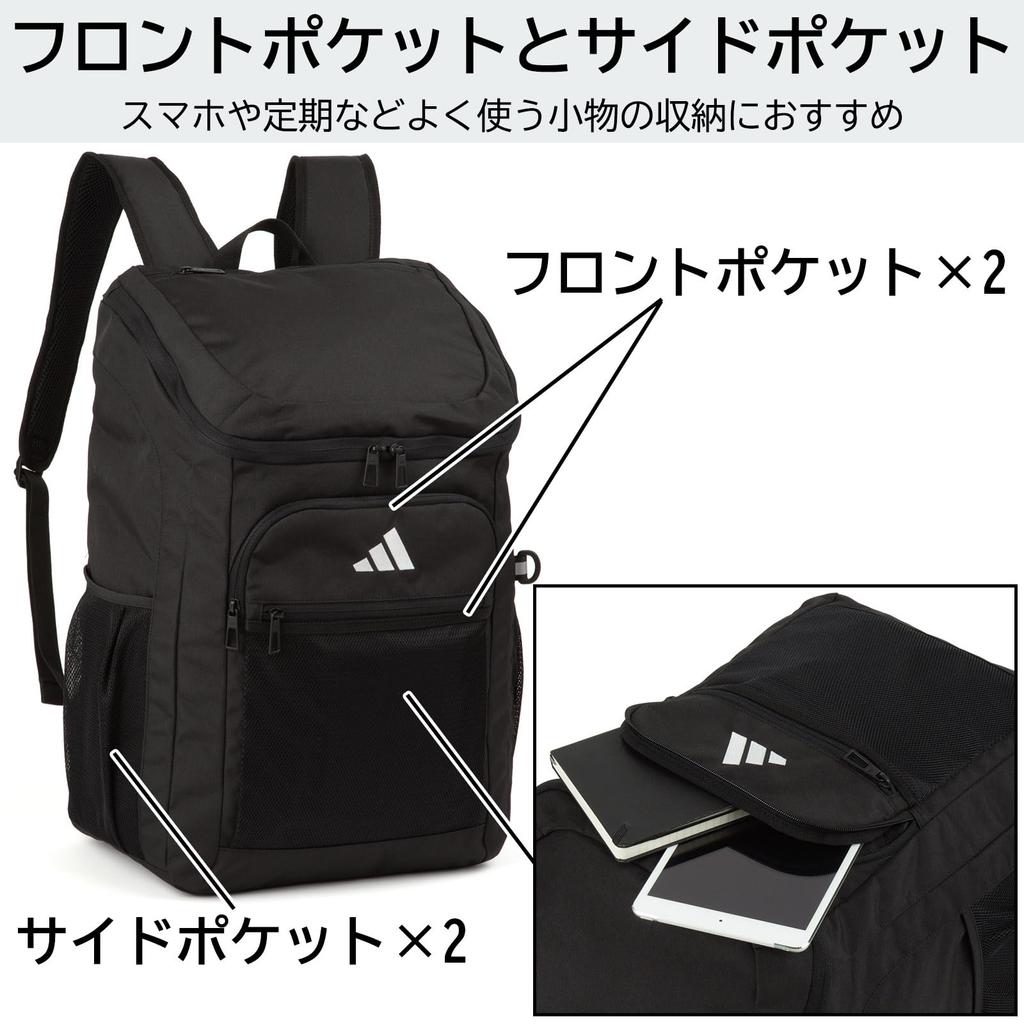 Школьный школьный B4-дюймовый ПК-расширение для средней школы, школьный клуб, сумка для мероприятий, черная x белая, высота 50 x ширина 35 x глубина 21 см [Adidas] Рюкзак, рюкзак,