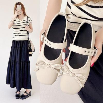 Новая ретро обувь, кожаная обувь, женская обувь, пряжка на плечо, квадратный носок, плоская одинарная обувь