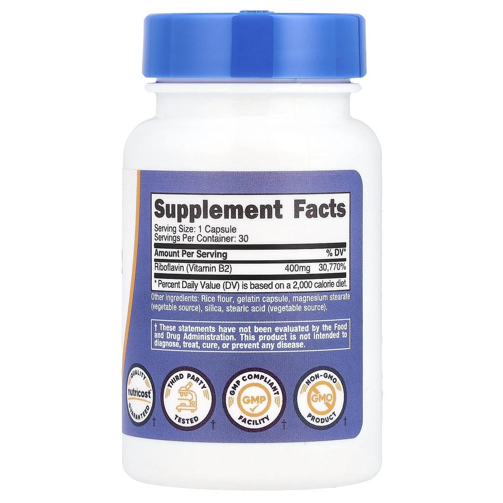 Vitamin B2, 400Mg, 30 Capsules