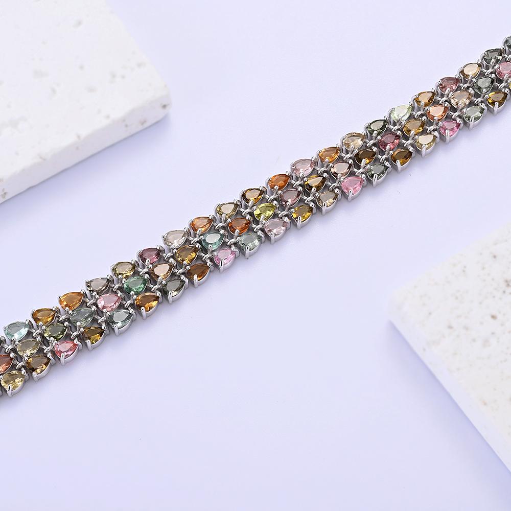 Роскошный разноцветный браслет из натурального турмалина, драгоценные камни с серебром S925, женские украшения для свадеб и юбилеев, подарки