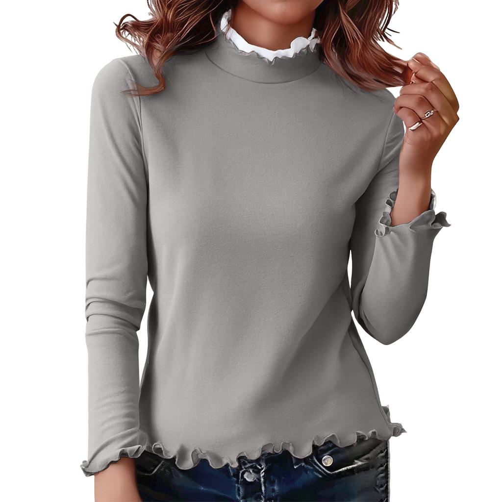 Женская приталенная блузка-пуловер с кружевным воротником, отделкой «черный гриб», базовый топ с длинными рукавами из немецкого вельвета