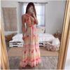 Women's Summer Gradient Deep V Multi String Neck Patchwork Irregular Print Dresses