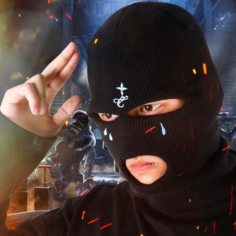 Зимняя шапка-балаклава с 3 отверстиями, вязаная анфас, гетра для лыжного шеи, теплая вязаная шапка для занятий спортом на открытом воздухе, лыжная маска с вышивкой крестиком