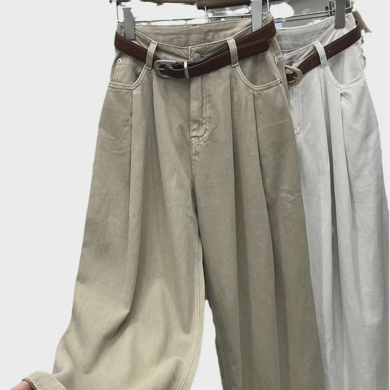 «Женские джинсы-шаровары цвета хаки с высокой талией 2024 года: «Ранний осенний стиль Гонконга для грушевидной фигуры»