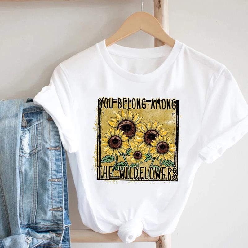 (Азиатский размер) Женская модная футболка с цветочным принтом и винтажным трендом, милая милая футболка, повседневная модная футболка с короткими рукавами, женские футболки с графикой