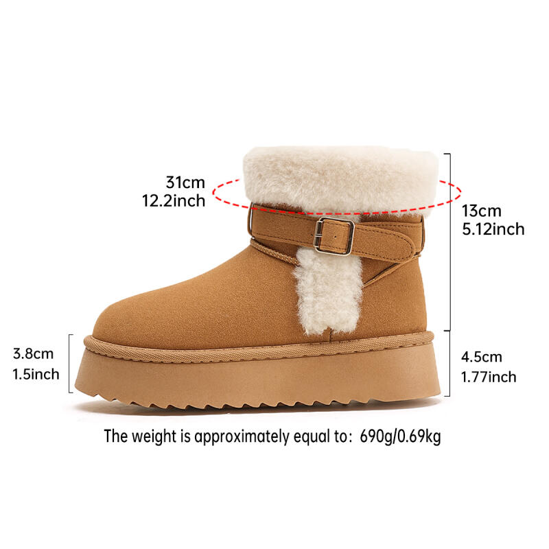 Soft Non Slip Thick Bottom Furry Snow Boots Women 2025 Winter Warm Fluffy Fur Ankle Boots with Platform Metal Buckle Plush Shoes