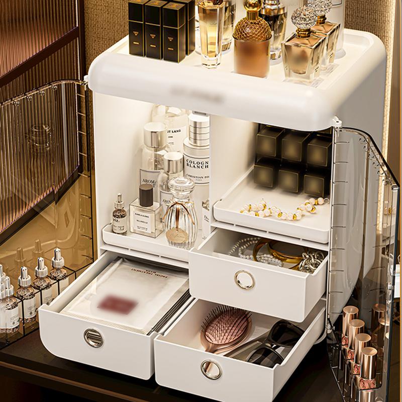 Cosmetics Storage Box Luxury Dustproof with Drawer Skincare Makeup Organizer Large Capacity Home Storage with Cosmetic Mirror