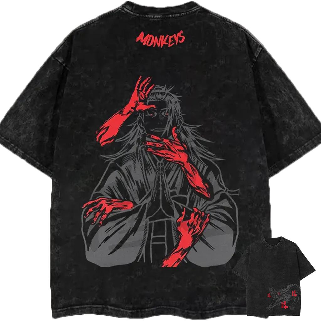 Футболка Гето Сугуру Jujutsu Kaisen Мужская Винтажная Кислотная Стирка Обезьяны Аниме Графика Уличная Одежда Хлопок Харадзюку Футболка
