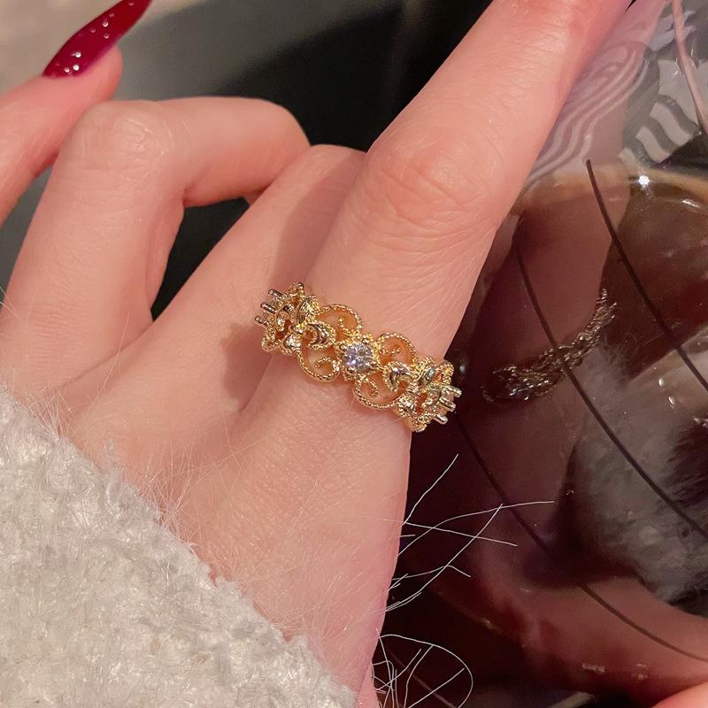 Средневековый французский ретро придворный стиль открытое кольцо полностью усыпанное бриллиантами, микроинкрустация цирконом, нишевый дизайн, высококлассные персонализированные аксессуары