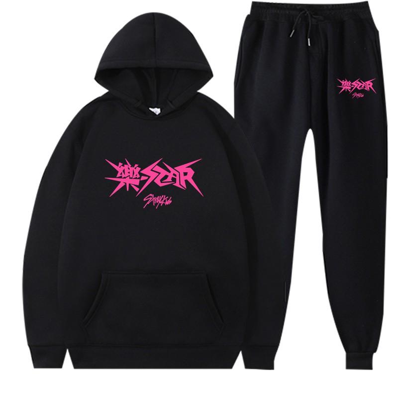 Unisex Stray Kids Inspired Hoodie Jogger Set Streetwear Printed Cotton Blend Oversized Sweatshirt Pants