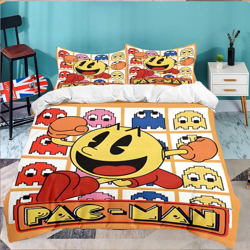 3PCS Pacman Bedding Set,Including 1pc Duvet Cover And 2pcs Pillowcases Perfect for Bedroom, Dormitory, Large size Fan Christmas gift