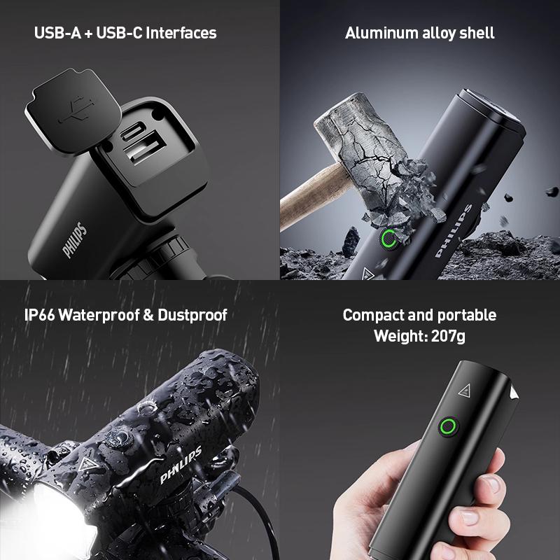 Philips SFL2506 Велосипедный фонарь Прочный корпус из алюминиевого сплава – Устойчивый к коррозии и ударам