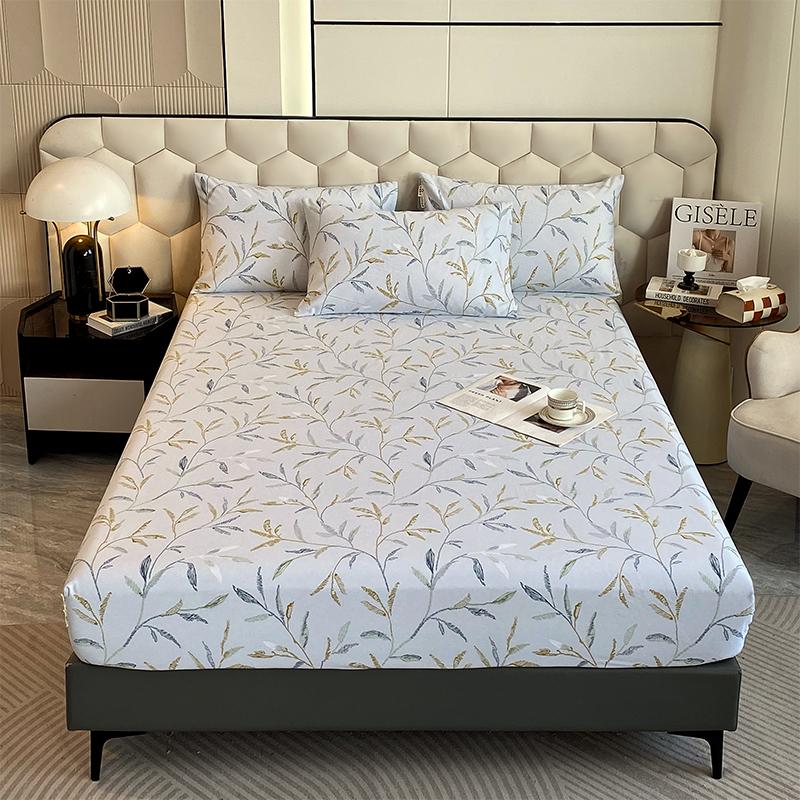 Комплект постельного белья из 3 предметов, простой, синий, в полоску, мягкий, приятный для кожи, утолщенный, 100% хлопок, эластичный, размер Queen Size