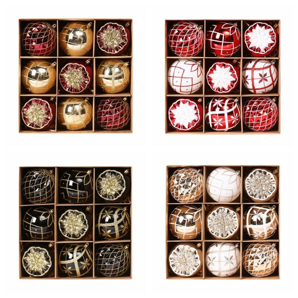 9pcs 10cm Painted Christmas Balls Set Plastic DIY Electroplated Hanging Balls Elegant Cartoon Merry Christmas Decor