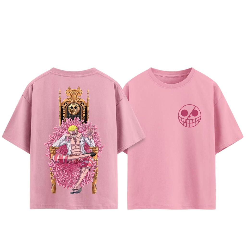 Anime One Piece Doflamingo Print T-shirt, Unisex Summer Gothic Style Breathable Pure Cotton Anime Short Sleeve T-Shirt