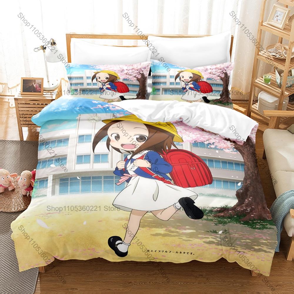Teasing Master Takagi-san 3PCS Bedding Set Cute Anime Girl Print Soft Microfiber Duvet Cover Pillowcase Bedroom Decor
