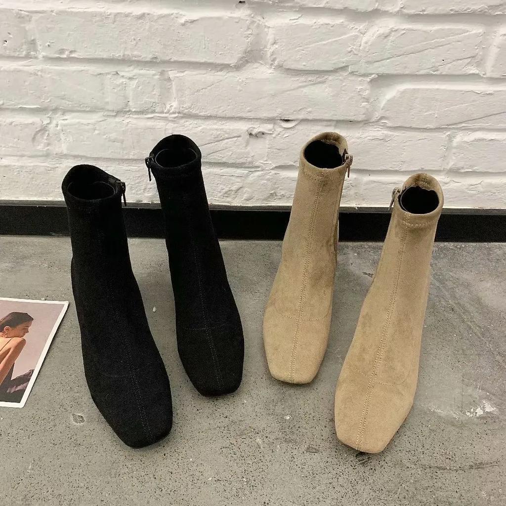 Сапоги для женщин 2024 осень зима новые женские сапоги на толстом каблуке высококачественные мягкие замшевые модные сапоги с боковой молнией Botas Mujer