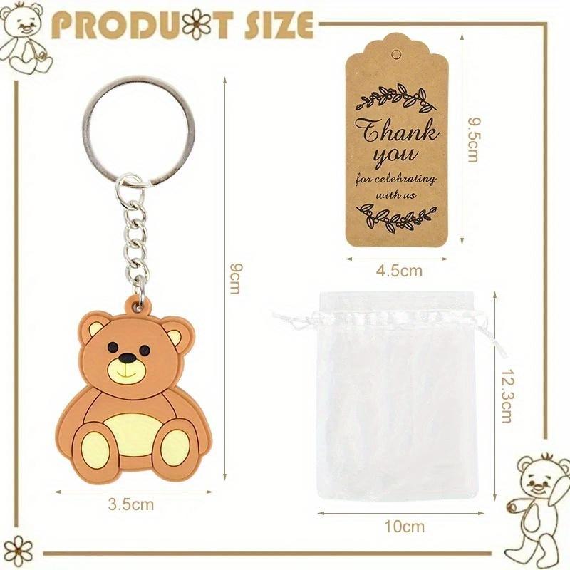 12 шт., сувениры для детского душа, подарок, брелок с медведем и сумкой из органзы, бирка из крафт-бумаги с благодарностью для гостей, для девочек и мальчиков, поставка для дня рождения
