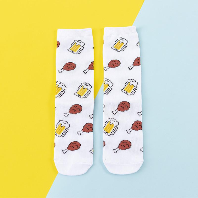 Women Creative Fruit & Hamburger Print Mid-Calf Socks Korean Style Casual Cotton Socks