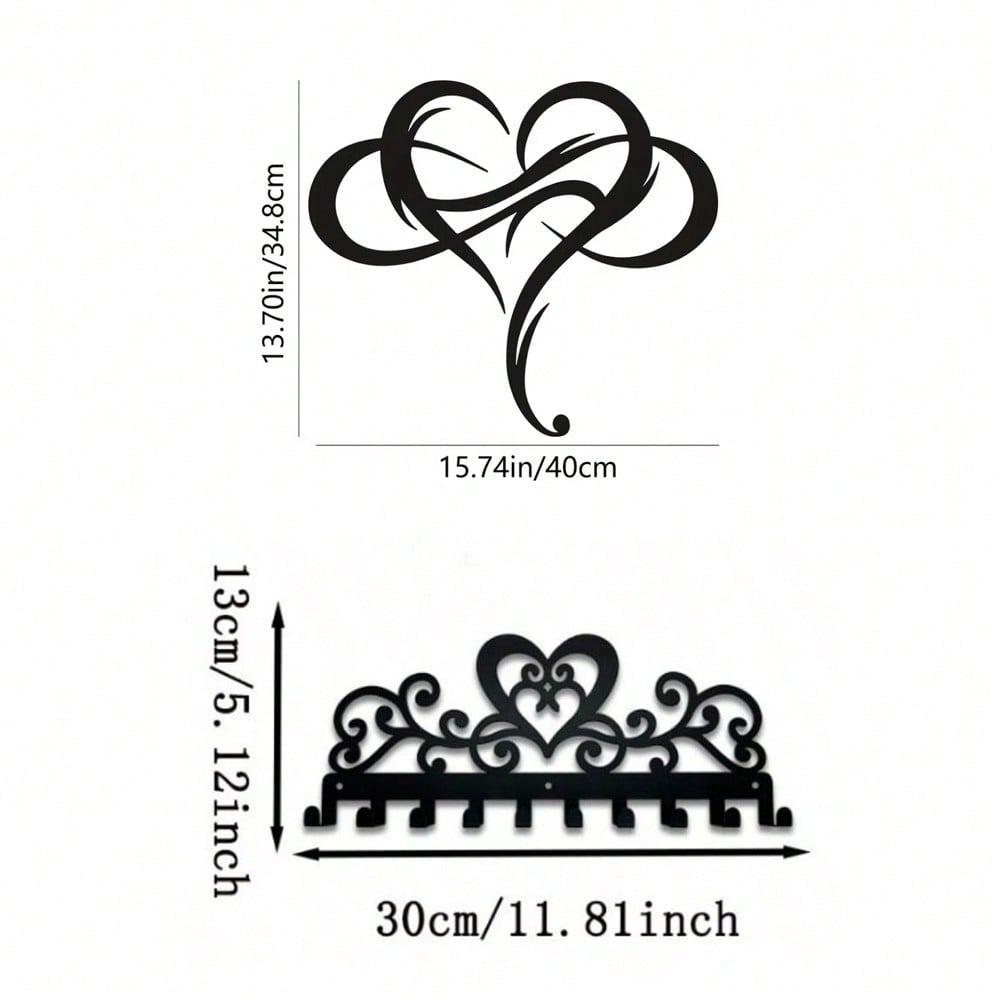 Vintage Metal Wall Key Holder Heart Shape 10 Hooks Rustproof Organizer