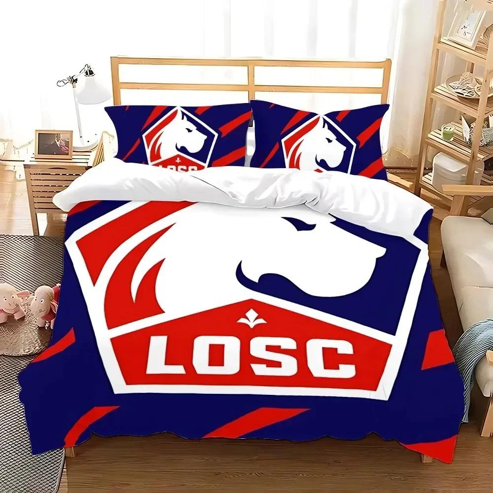 L-Lille OSC Bedding Set Football Club Baby LOGODuvet Cover Pillowcase for Boys Bedroom Single Twin Full Queen King Size Gift