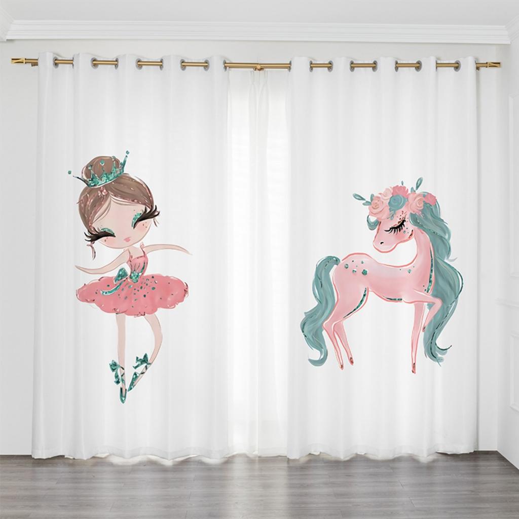 2-панельные шторы с розовым единорогом, шторы для девочек-балерин, детские шторы для спальни девочек, жалюзи на окна от пола до потолка, люверсы сверху