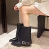 Fashion 2025 New Women's Fashionable and Versatile Chunky Single Boots New Pointed Head Sleeve Belt Buckle Comfortable Low Heel Boots