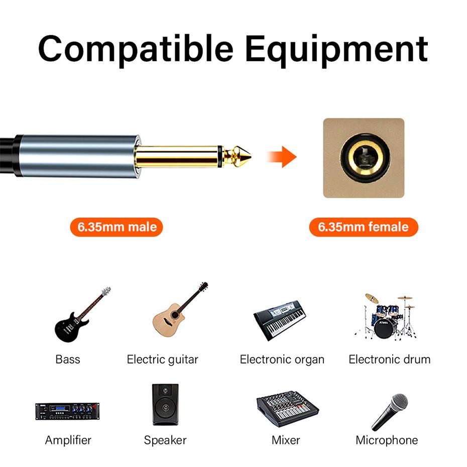 6.35mm To 6.35mm Mono TS Jack Cable For Amplifier Mixer Bass Guitar 1/2/3/5/10/20/30 Meter 6.35/6.5 mm Audio Connector Male