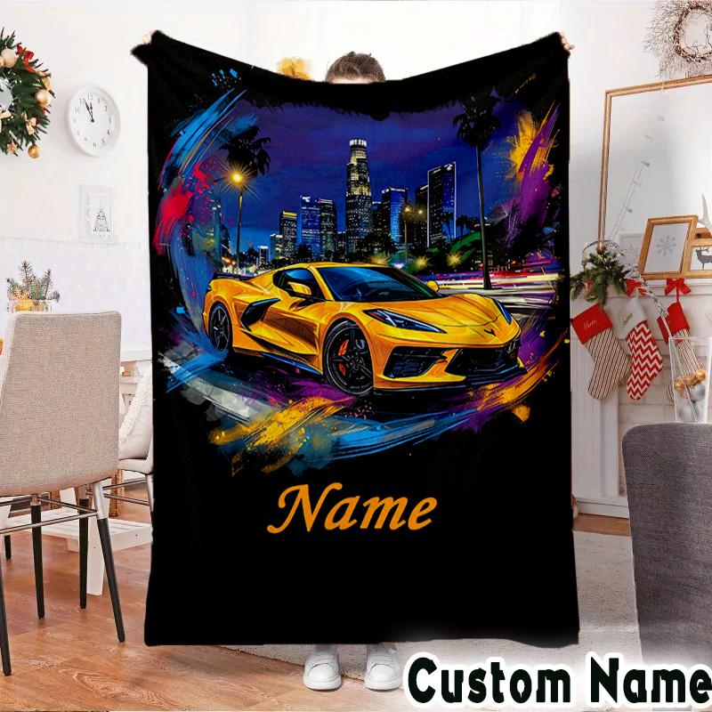 Custom Name School Bus Adventure Throws Blanket Flannel Blankets for Couch Bed Gifts for Men Women Picnic blanket Christmas fan gifts