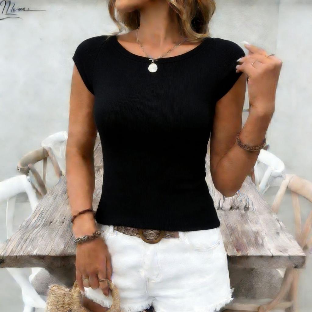 Женская повседневная футболка с коротким рукавом, круглым вырезом и рубчатой вязкой, облегающий базовый укороченный топ