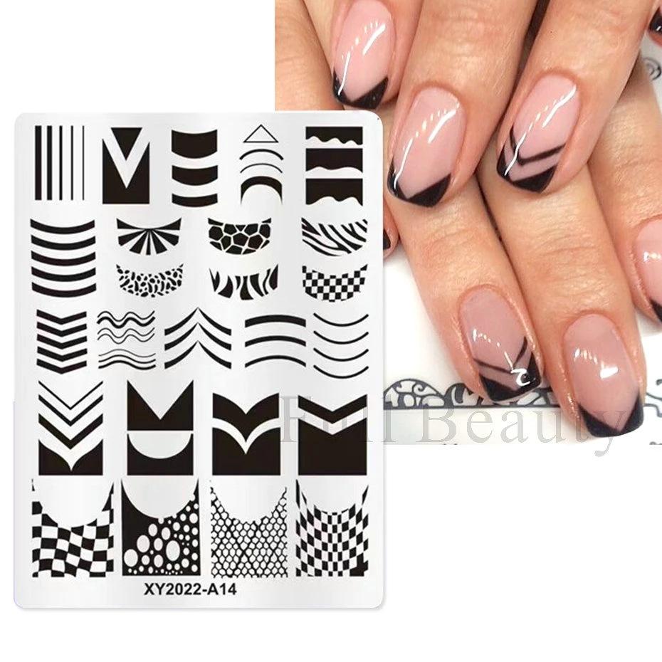 Штампы для дизайна ногтей во французском стиле, трафареты из нержавеющей стали с листьями и цветами, инструменты для штамповки изображений для ногтей