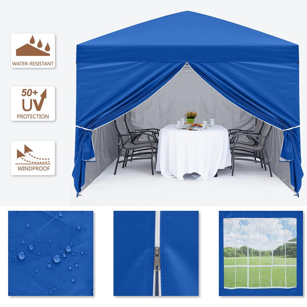 MASTERCANOPY брезентовая палатка с боковыми стенками и окном, комплект из 4 уличных стальных каркасов, простая сборка для кемпинга, коммерческая, однокнопочная штора/боковая часть (3М, Синий)