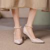 Fashion Stiletto Single Shoes Autumn New Pointed Toe Shallow Mouth Beaded One Strap Anti-Slip Wear-Resistant High Heels