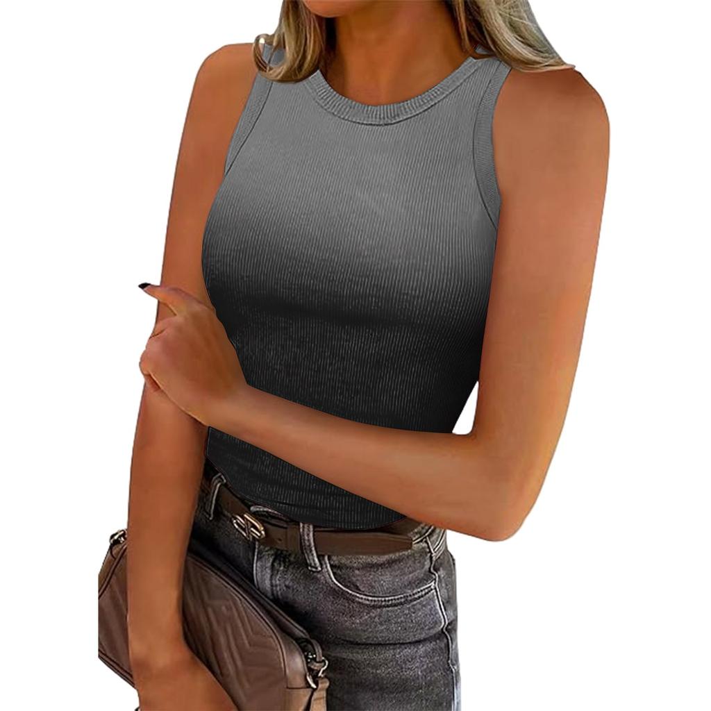 Женская летняя мода повседневная круглая горловина без рукавов облегающий топ-майка