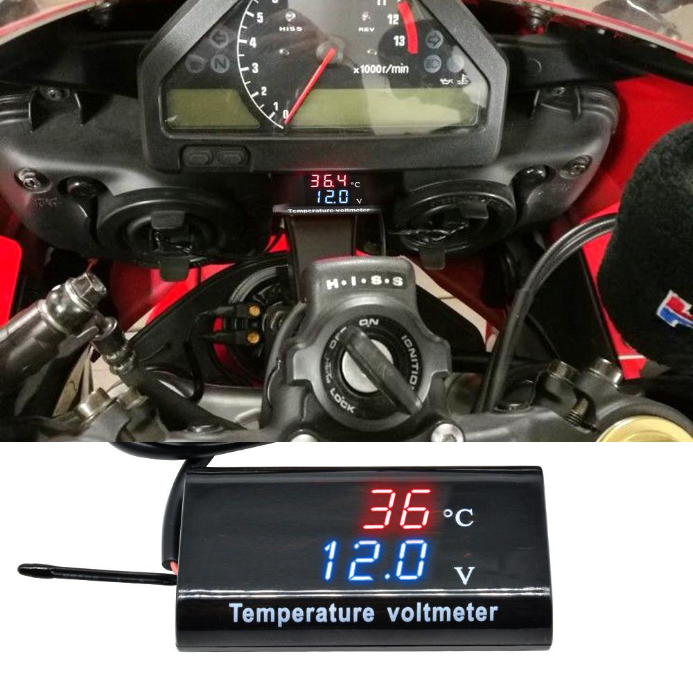 DC 12V 0,28 дюйма Двойной дисплей Светодиодный Цифровой Датчик Температуры Вольтметр Термометр Измеритель Напряжения Тестер Для Автомобиля Мотоцикла
