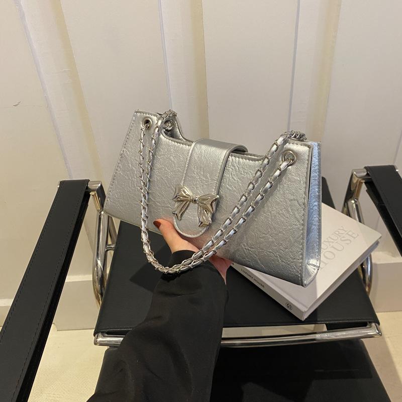 Модная и модная сумка-мешок с бантом, новая весенняя, простая, однотонная, через плечо, на одно плечо, через подмышку, для женщин