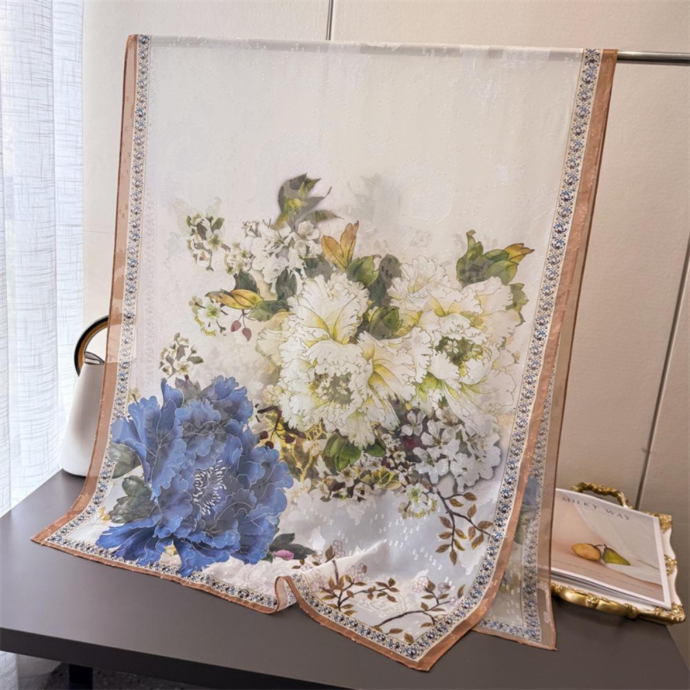 Soft Silk Scarves Peony Flower Female Shawl Wrap Fashion Women Head Scarf Summer