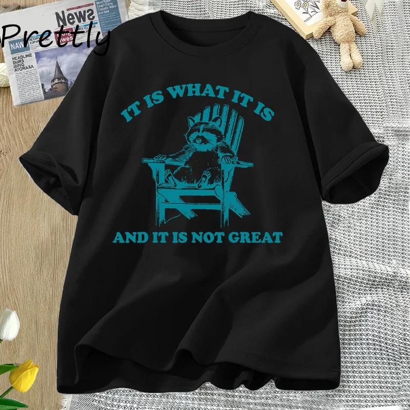 It Is What It Is and It Is Not Great Funny Raccoon T Shirt Women Trash Panda Opossum Graphic T-shirts Cotton Short Sleeve Tees