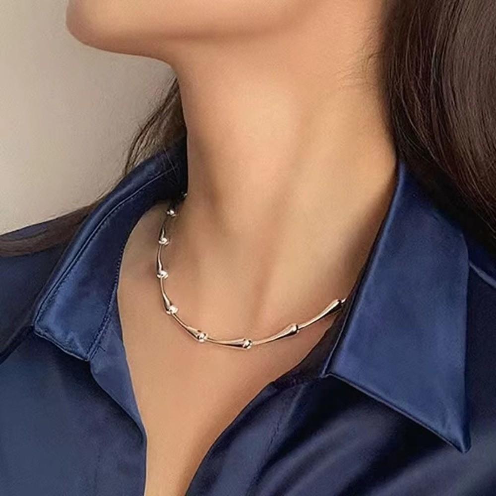 Silver Color Clavicle Chain Zinc Zinc Alloy Snake Bone Chain New Trendy Bamboo Joint Chain Gifts