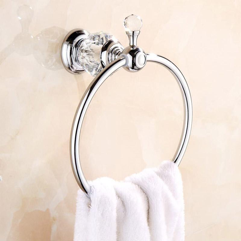 Luxury Crystal Towel Holder Chrome Towel Ring Round Wall Mounted Towel Rack Bar Holder Classic Bathroom Accessories