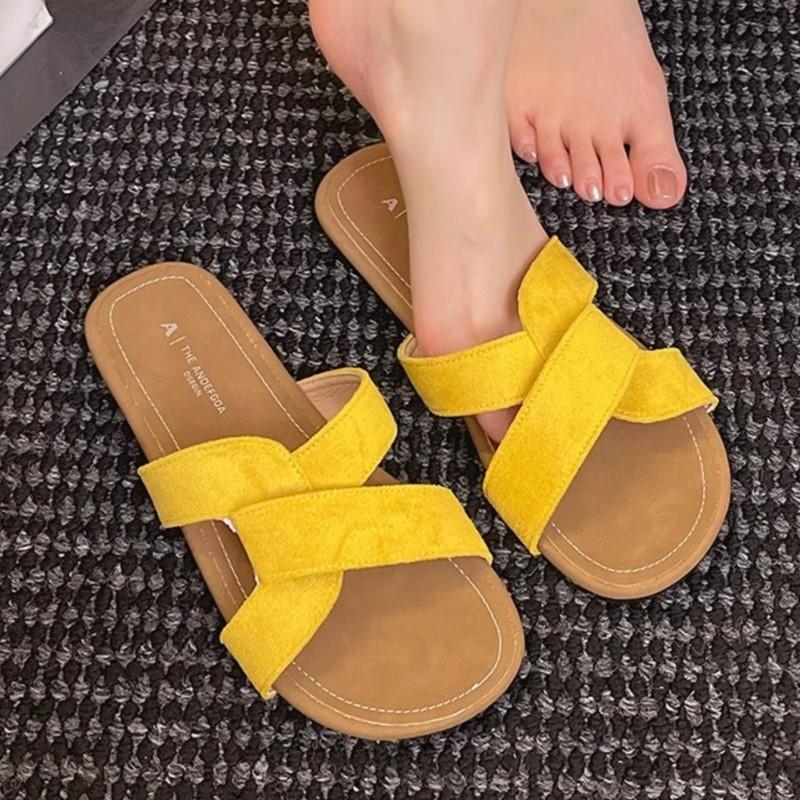 Мода 2025 Новые Летние Осенние Женские Сандалии с Перекрещенными Ремешками и Узлом, Нескользящие, На Плоской Подошве, Повседневные, Для Курорта, Пляжа, Отдыха на Открытом Воздухе, Гавайи, Однотонные Шлепанцы